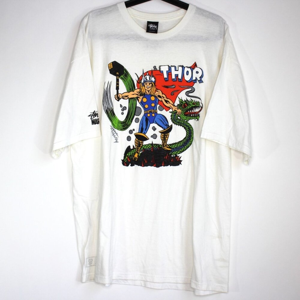 Stussy x Marvel Mens XL Thor Cartoon T-Shirt RARE Q1110